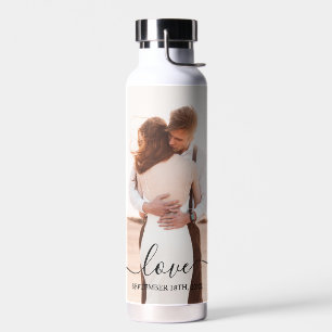 Wedding Photo Memory Love Script Anniversary  Water Bottle