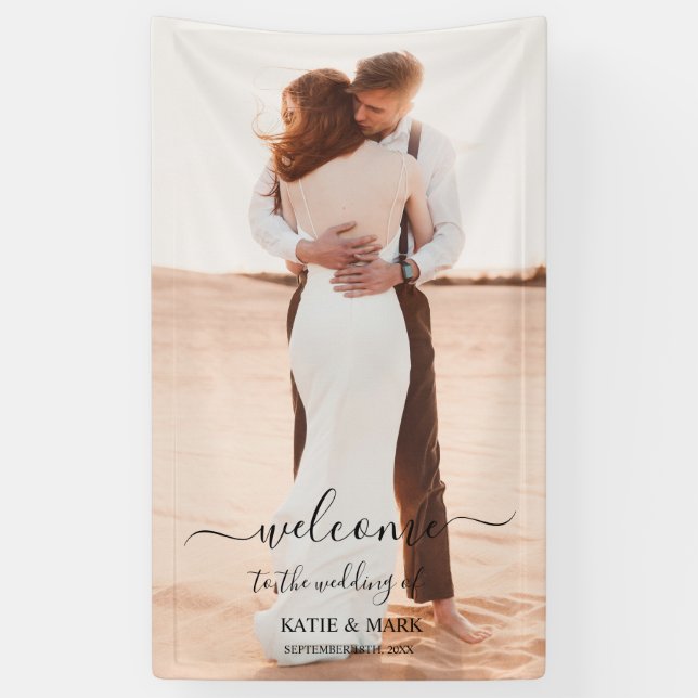 Wedding Photo Memory Love Script Wedding Banner (Vertical)