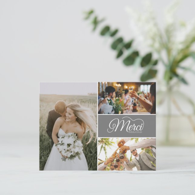 Wedding Photo Merci Beacoup Thank You Card (Standing Front)