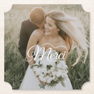 Wedding Photo Merci Beaucoup Paper Coaster