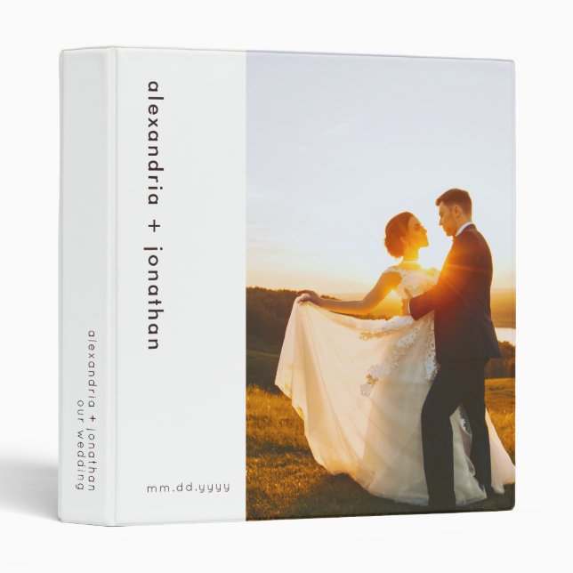 Wedding Photo Minimalist Elegant Simple White Binder (Front/Spine)