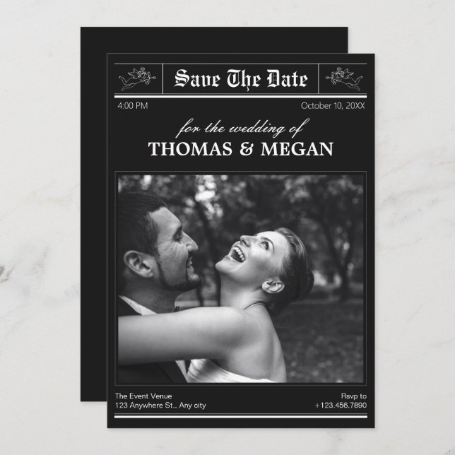Wedding photo newspaper  save the date (Front/Back)