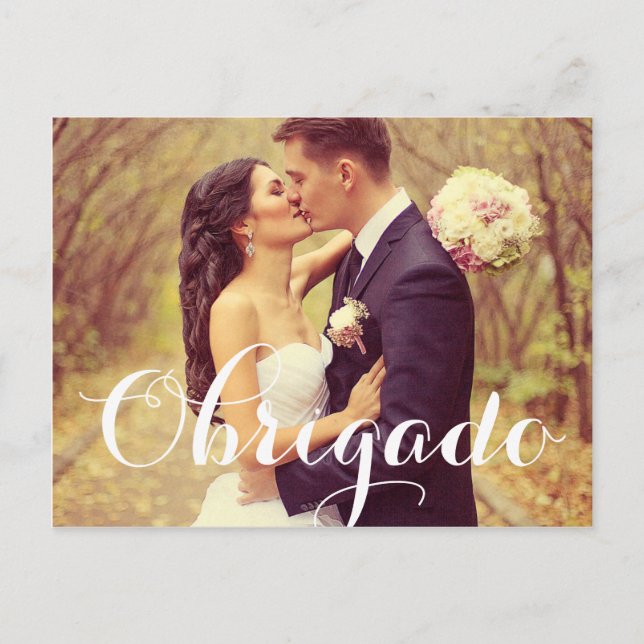 Wedding Photo Obrigado Note Cards | Postcard (Front)