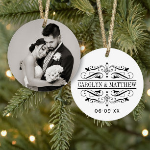 Wedding Photo Ornament   Flourished Monogram