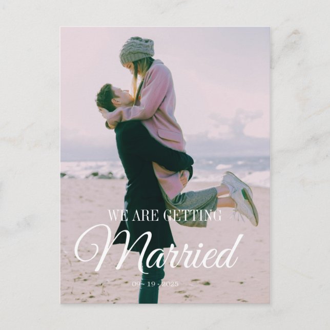 Wedding Photo Overlay Modern Elegant Simple White Postcard (Front)