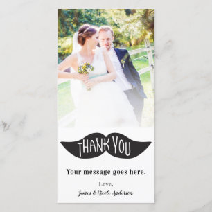 Wedding Photo Picture Black Moustache Thank You Card