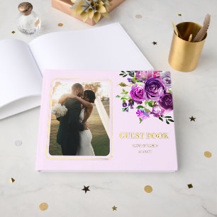 Wedding Photo Purple Floral Wedding Guest Book