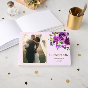Wedding Photo Purple Floral Wedding Guest Book