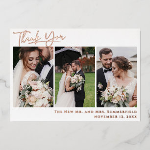 Wedding Photo Rose Gold Foil Script Thank You Card