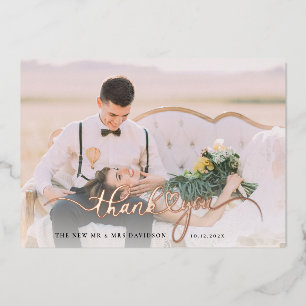 Wedding Photo Rose Gold Foil Thank You Card