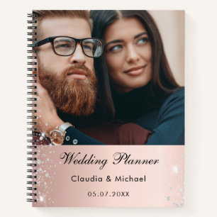 Wedding photo rose gold glitter bride  notebook