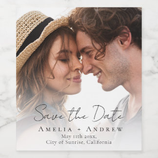 Wedding Photo Save the Date Minimalist Wine Label