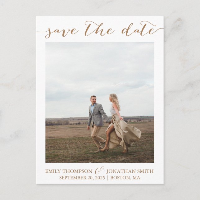 Wedding Photo Save The Date Postcard in Gold (Front)