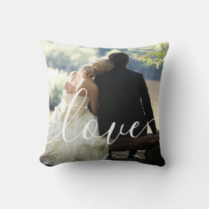 Wedding Photo Script Love Monogram  Throw Pillow