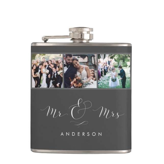 Wedding Photo Script Mr and Mrs Flask | Gray (Front)
