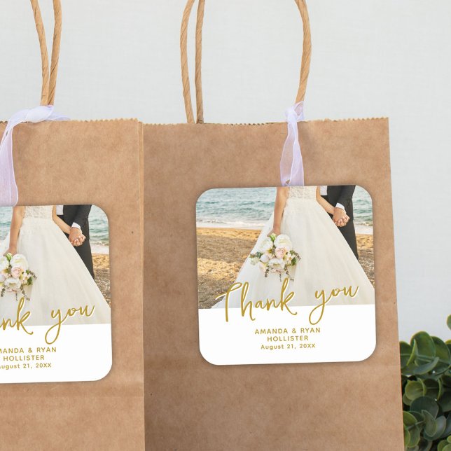 Wedding Photo Script Thank you Favour  Square Sticker (Creator Uploaded)