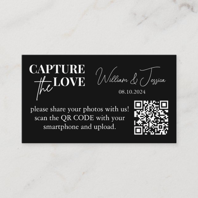 Wedding Photo Sharing Capture The Love QR Code Enc Enclosure Card (Front)