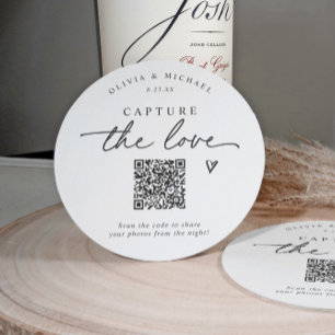 Wedding Photo Sharing QR Code Handwriting Round Paper Coaster