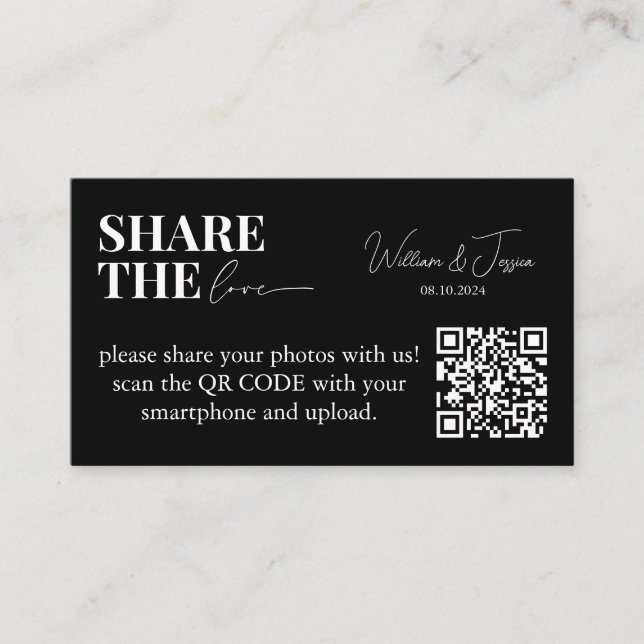 Wedding Photo Sharing | Share The Love QR Code Enclosure Card (Front)