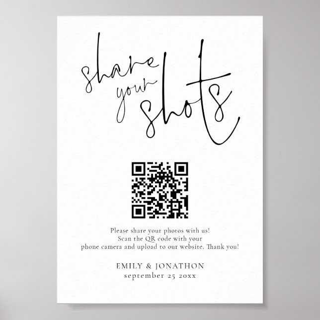 Wedding Photo Sign QR Code Share Your Shots (Front)