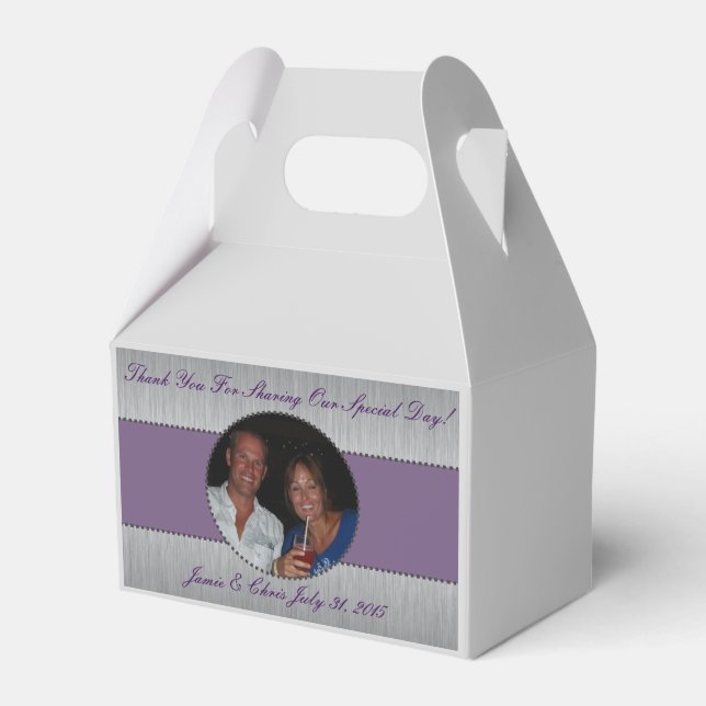 Wedding Photo Thank You Bride Purple Silver Favor Box (Front Side)