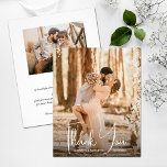 Wedding Photo Thank You Card<br><div class="desc">Small 4.5" x 5.6" affordable paper features your photo, the words Thank You and your names in chic lettering with your thank you note on the back. 110 lb. paper in your choice of 3 sizes. **WHITE ENVELOPES ARE OPTIONAL ON THE ORDER PAGE. Be sure to double-check your order before...</div>