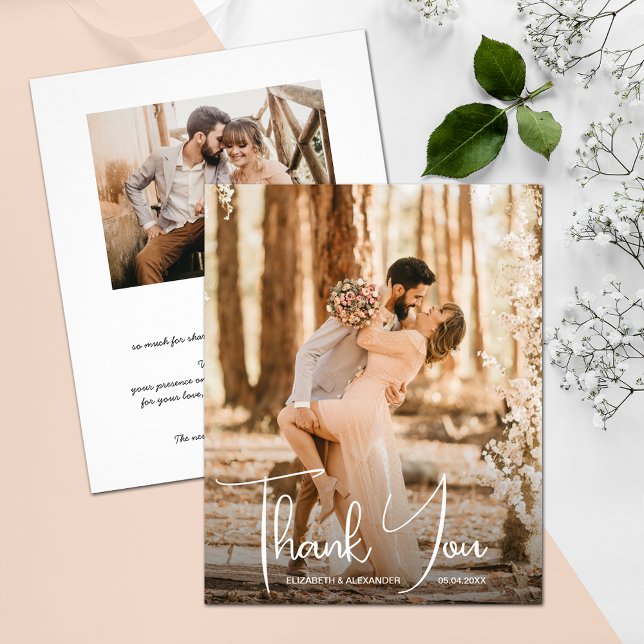 Wedding Photo Thank You Card (Thank yous printed on affordable THIN 80 lb flyer paper, heavier papers available in our collection.)