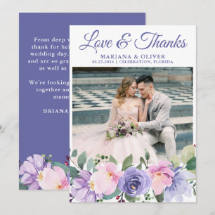 Wedding Photo Thank You Card Lavender Floral
