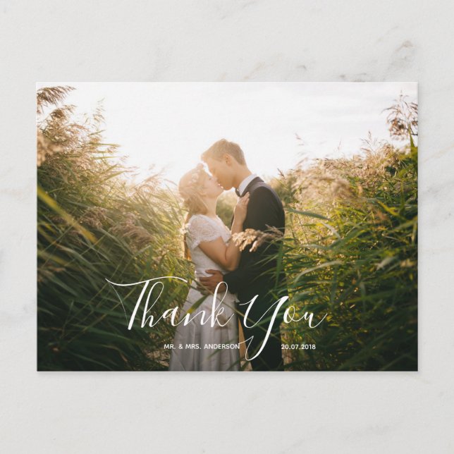 Wedding Photo Thank You | Elegant Script Postcard (Front)