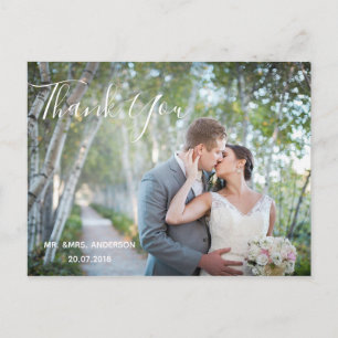 Wedding Photo Thank You Elegant Script Postcard