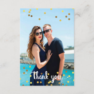 Wedding  Photo Thank You Faux Gold Foil Confetti Card