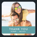 Wedding Photo Thank You Favour Square Sticker<br><div class="desc">Customize these wedding favour thank you stickers with your favourite couple photograph,  your thank you message and names. Visit our store to see all of our wedding products for your big day!</div>