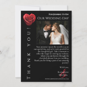 Wedding Photo-Thank You-Heart Shaped Red Rose- Invitation