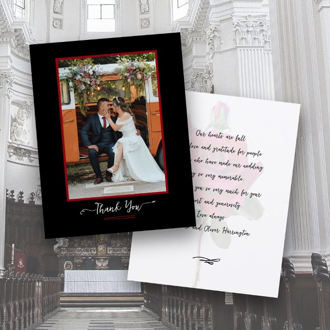 Wedding Photo Thank You Message Black Red  Card (Creator Uploaded)