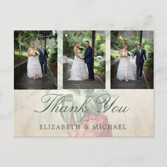 Wedding Photo Thank You Pineapple Marble Elegant Postcard (Front)