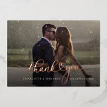 Wedding Photo Thank You  Rose Gold Foil Card<br><div class="desc">A great and thoughtful way to thank your friends,  family,  and coworkers who showed up to support and cheer you on your your wedding day with this modern photo thank you card. Featuring a script hand-lettered "thank you" and a love heart.</div>