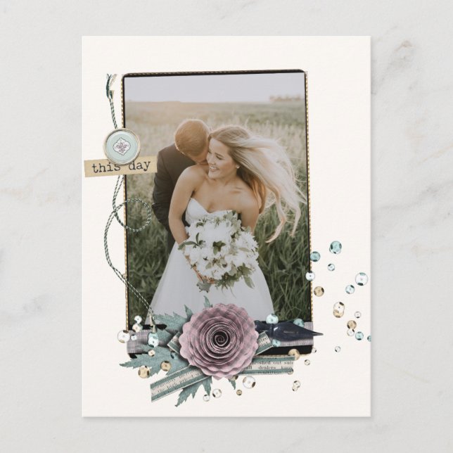 Wedding Photo Thank You Rustic Collage Sequins Postcard (Front)