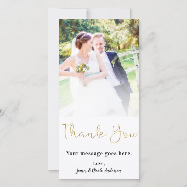 Wedding Photo Thank You Thin Faux Gold Foil Card (Front)