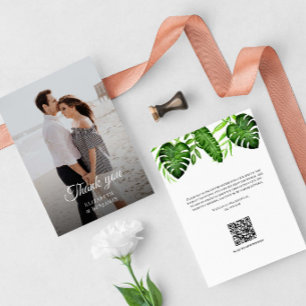 Wedding Photo Thank you Tropical Greenery QR Code Card
