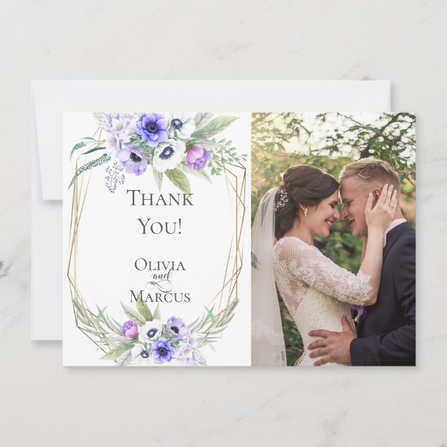 Wedding Photo Thank You  |  Violet Anemone Floral Card (Front)