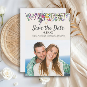 Wedding Photo Watercolor Wildflowers Cream White Save The Date