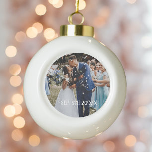 Wedding Photo with Date Anniversary Ceramic Ball Christmas Ornament