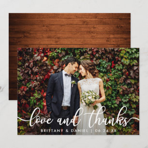 Wedding Photo Wood Love and Thanks Card