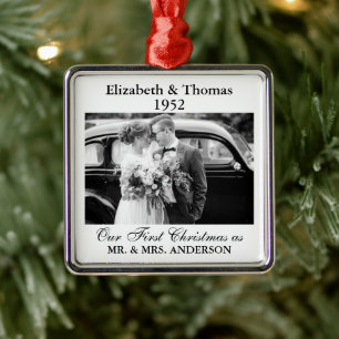 Wedding Photo Year Retro Memory Black and White Metal Ornament