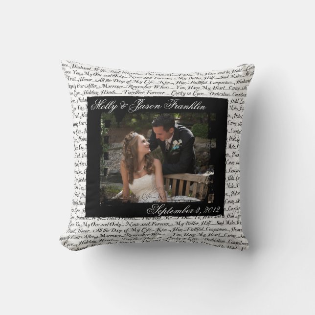 Wedding Photograph with Romantic Text  Pillow (Front)