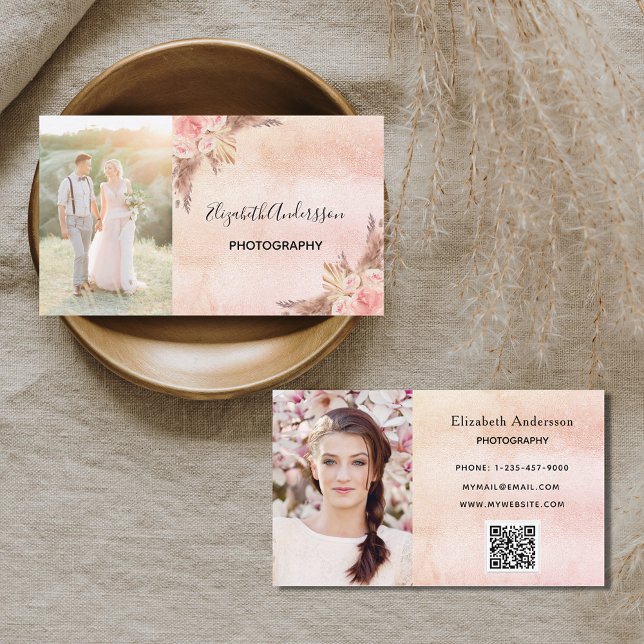 Wedding photographer pampas grass QR code Business Card (Creator Uploaded)
