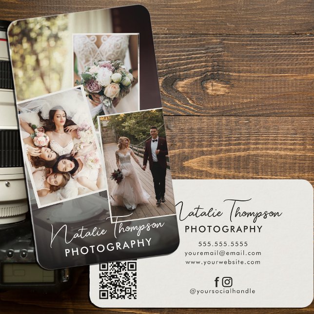 Wedding Photographer Picture Upload QR Code Boho Business Card (Creator Uploaded)