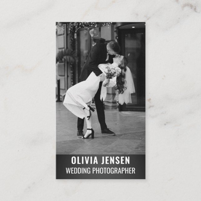 Wedding Photographer Vertical QR Code Social Media Business Card (Front)