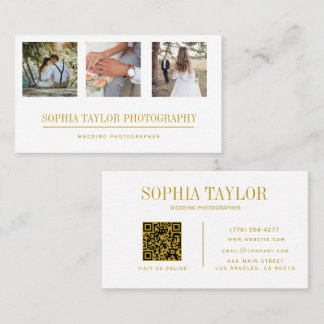 Wedding Photography QR Code Gold White Business Card