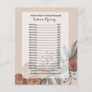 Wedding Photography Session Floral Pricing List Flyer